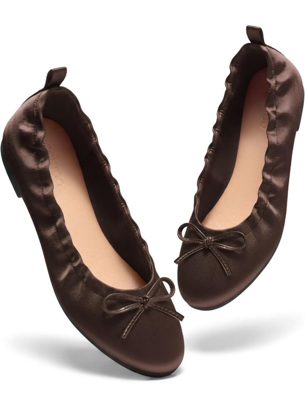 Women's Chocolate Satin Comfortable Bow Round Toe Slip On Dress Flats Shoes